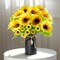 Spring Tabletop Decor – Artificial Sunflower Arrangement in Black Vase, 3 Bunches of Lifelike Sunflowers with Rustic Farmhouse Vase for Home, Office & Special Occasions